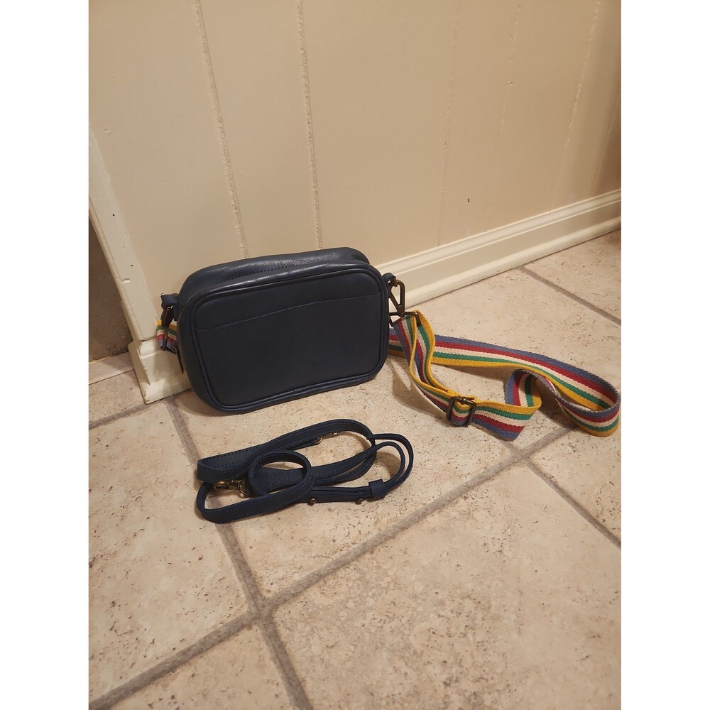 Vintage Noonday Collection Dark Blue Leather Crossbody Bag 2 Sets of Straps